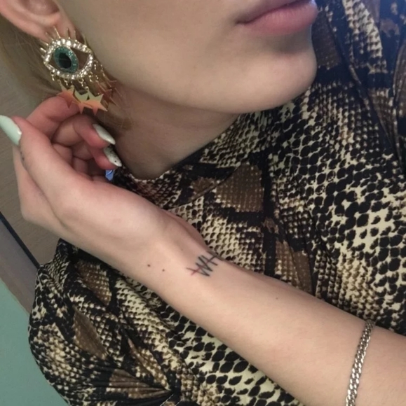 Gold Baroque Evil Eye Earrings - Picture 3 of 5